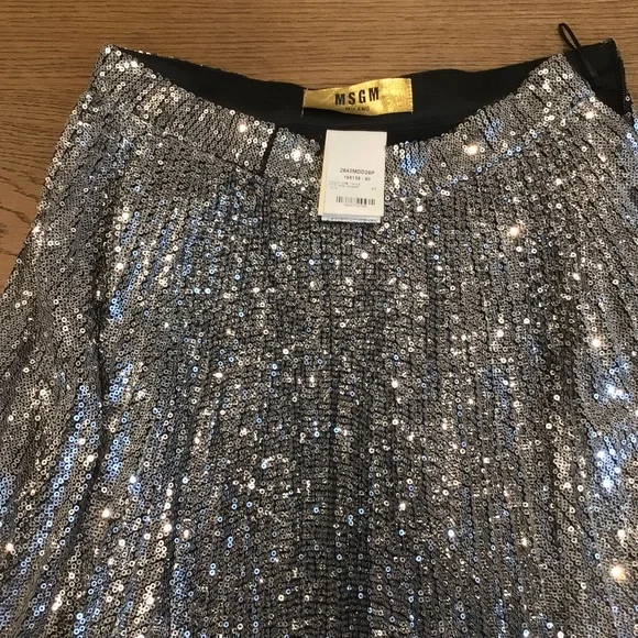 New! MSGM Sequin Pleated Midi Skirt